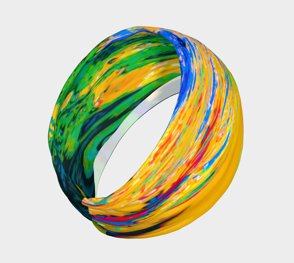 Otter art neckband neck gaiter headband features a sea otter with a colorful abstract background.