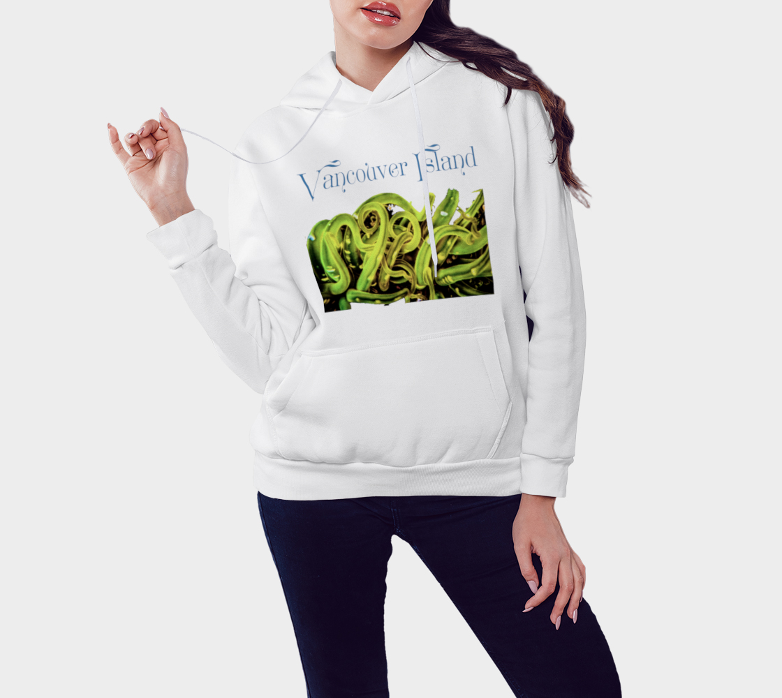 Sea Anemone Vancouver Island (Blue) Unisex Pullover Hoodie Your Van Isle Goddess unisex pullover hoodie is a great classic hoodie!  Created with state of the art tri-tex material which is a non-shrink poly middle encased in two layers of ultra soft cotton face and lining.
