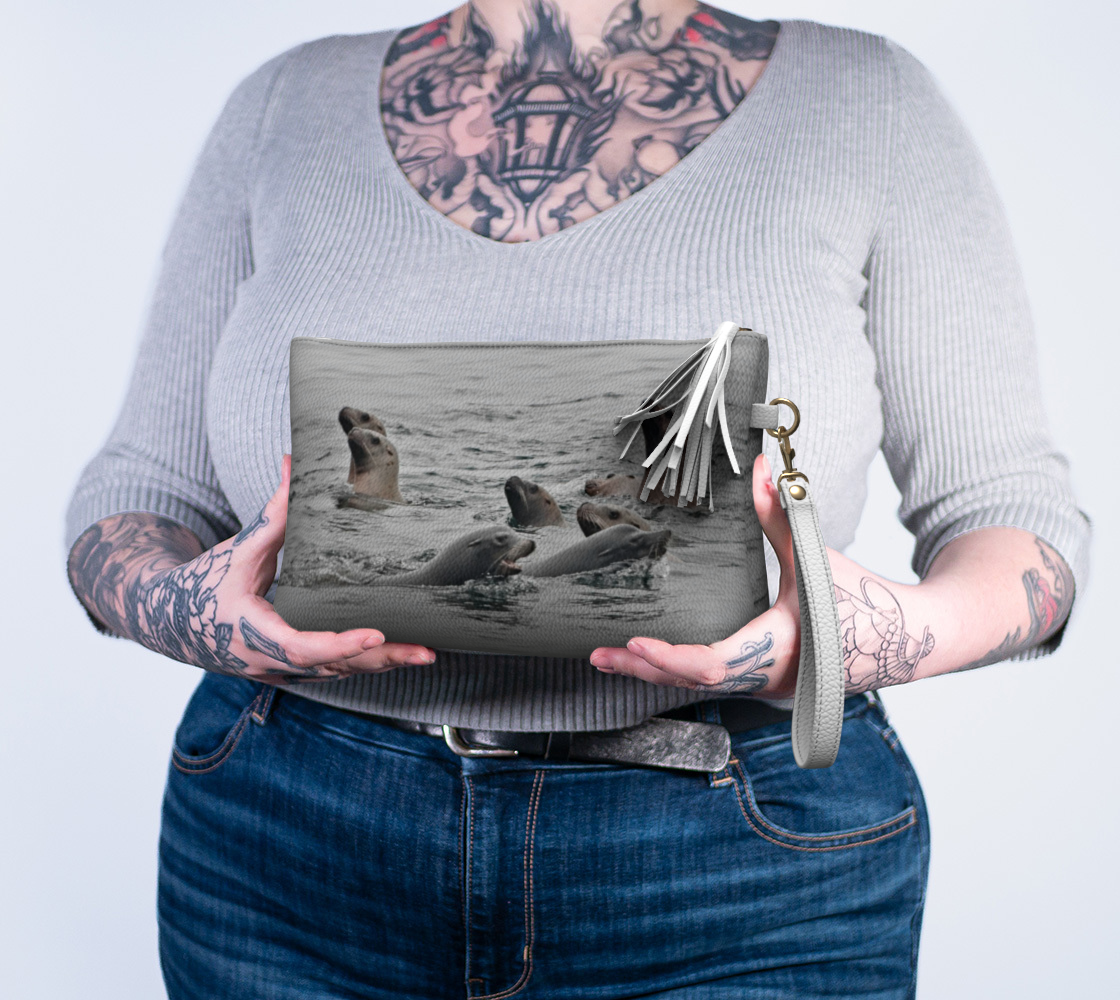 Sea Lions Vegan Leather Makeup Bag