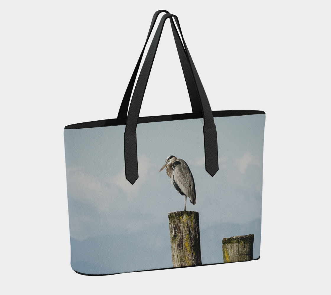 Blue Heron Perch Vegan Leather Tote Bag