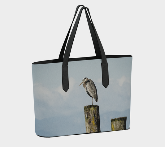 Blue Heron Perch Vegan Leather Tote Bag