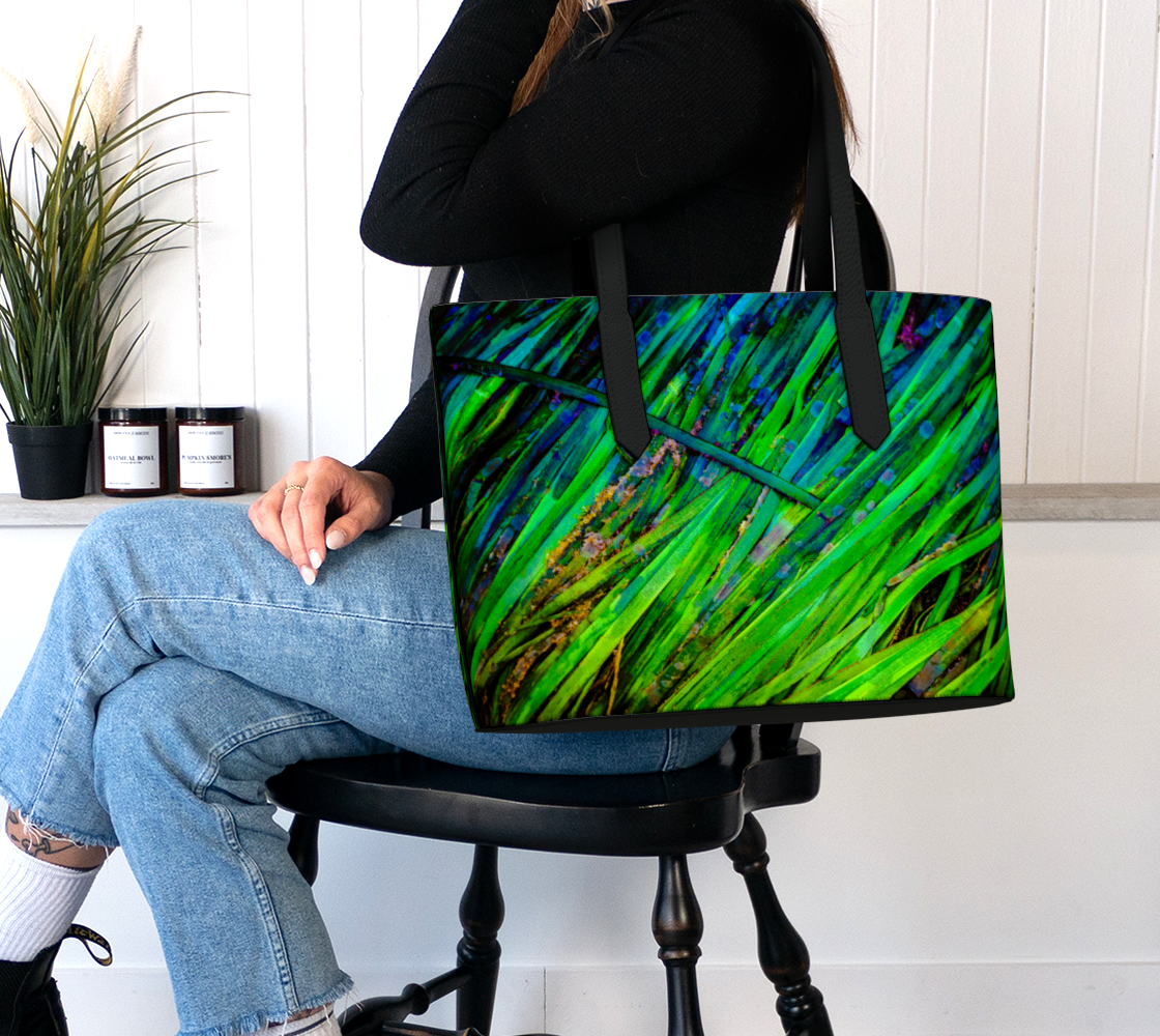 Shades of Green Sea Grass Vegan Leather Tote Bag