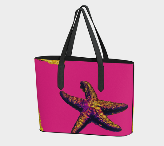 Star Track in Pink Vegan Leather Tote Bag