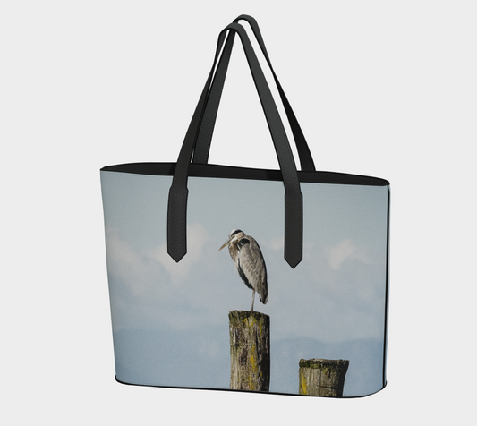 Blue Heron Perch Vegan Leather Tote Bag