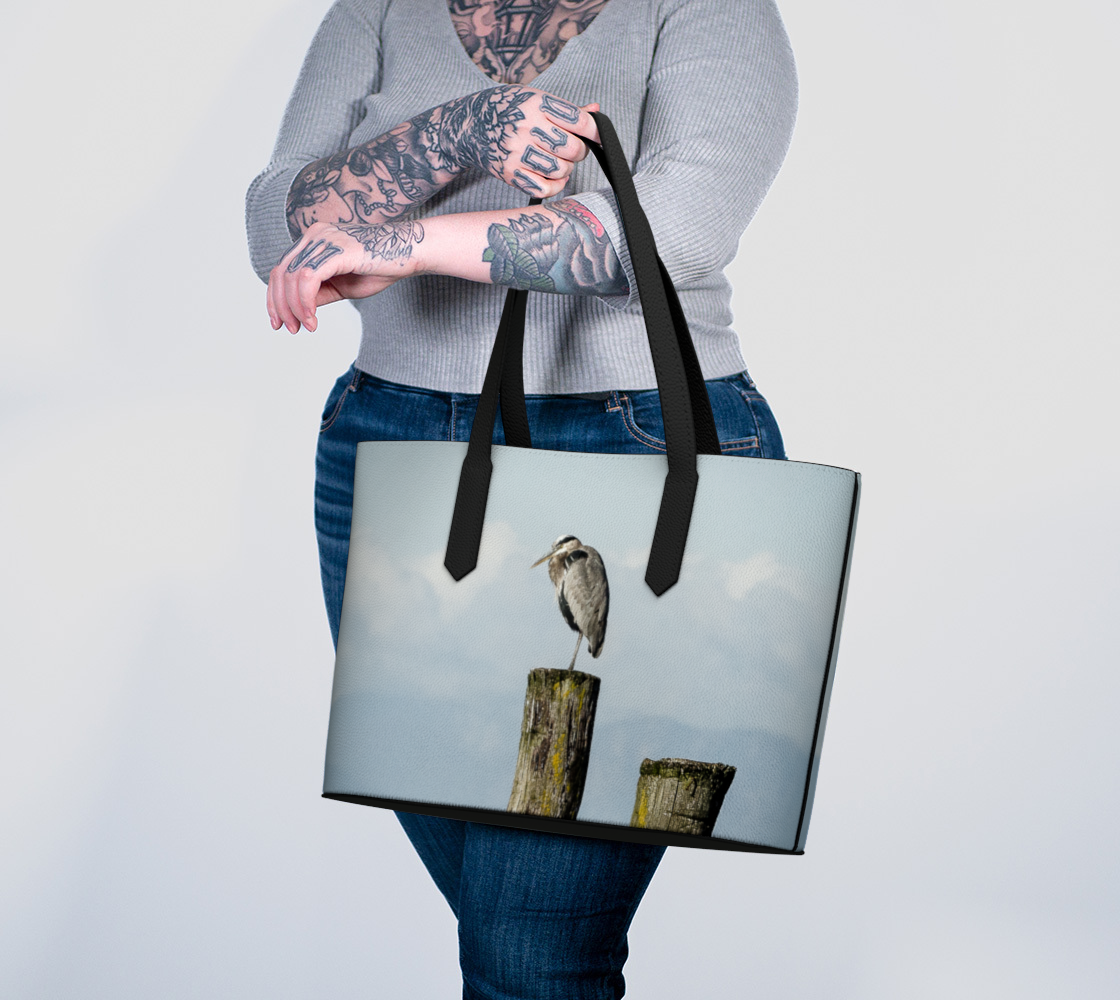 Blue Heron Perch Vegan Leather Tote Bag