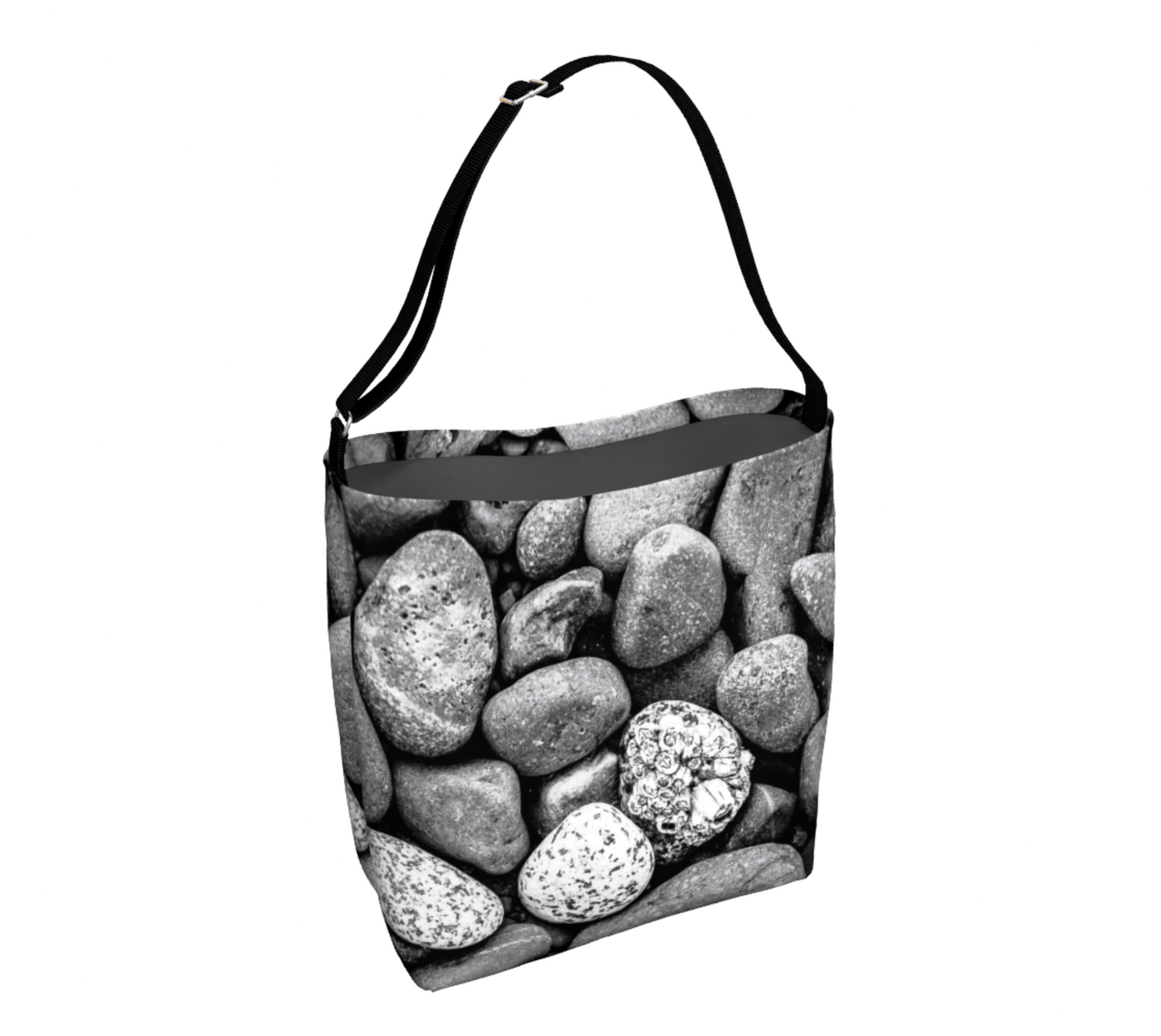 Beach Rocks from Vancouver Island is the featured image on the outside of this tote bag.