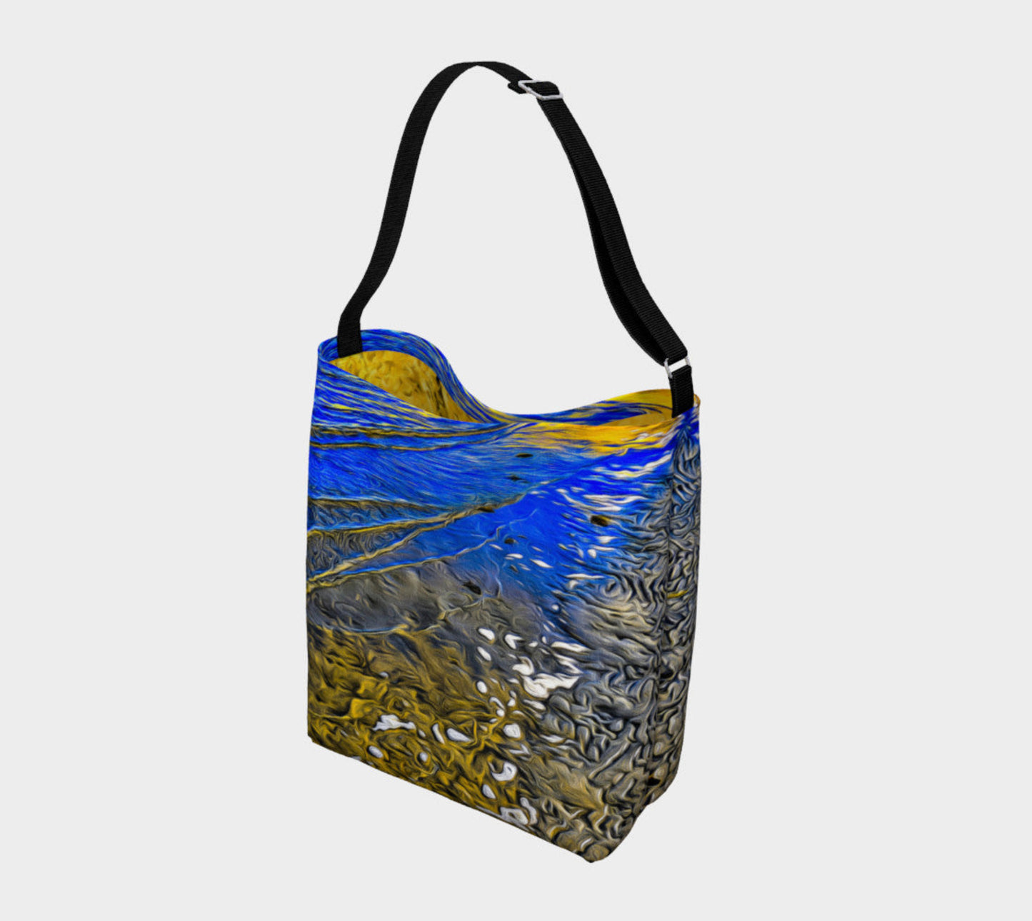 Ebb and Flow Day Tote Everyday Day Tote for Everything! Van Isle Goddess ultimate tote bag! Adjustable strap for comfort, the tote is made from soft and supple neoprene that stretches to fit whatever you can put in it! Vibrant artwork that will never fade with washing. Ebb and Flow Artwork by Roxy Hurtubise