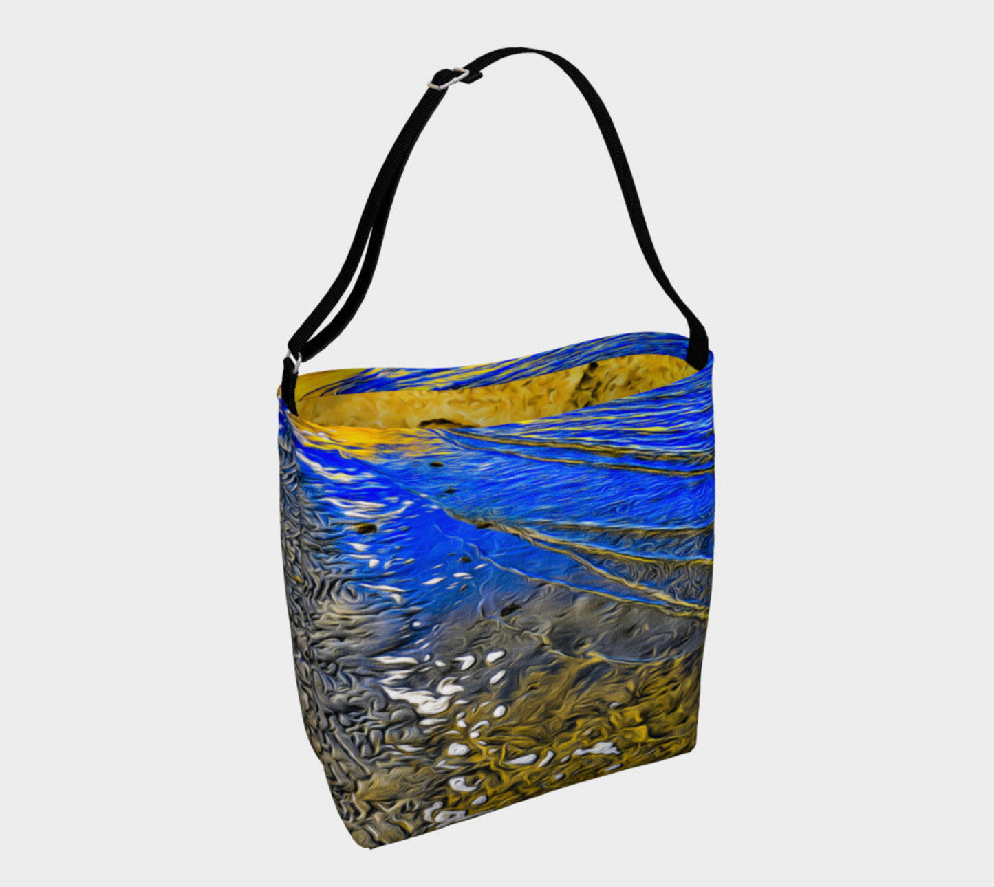 Ebb and Flow Day Tote Everyday Day Tote for Everything! Van Isle Goddess ultimate tote bag! Adjustable strap for comfort, the tote is made from soft and supple neoprene that stretches to fit whatever you can put in it! Vibrant artwork that will never fade with washing. Ebb and Flow Artwork by Roxy Hurtubise