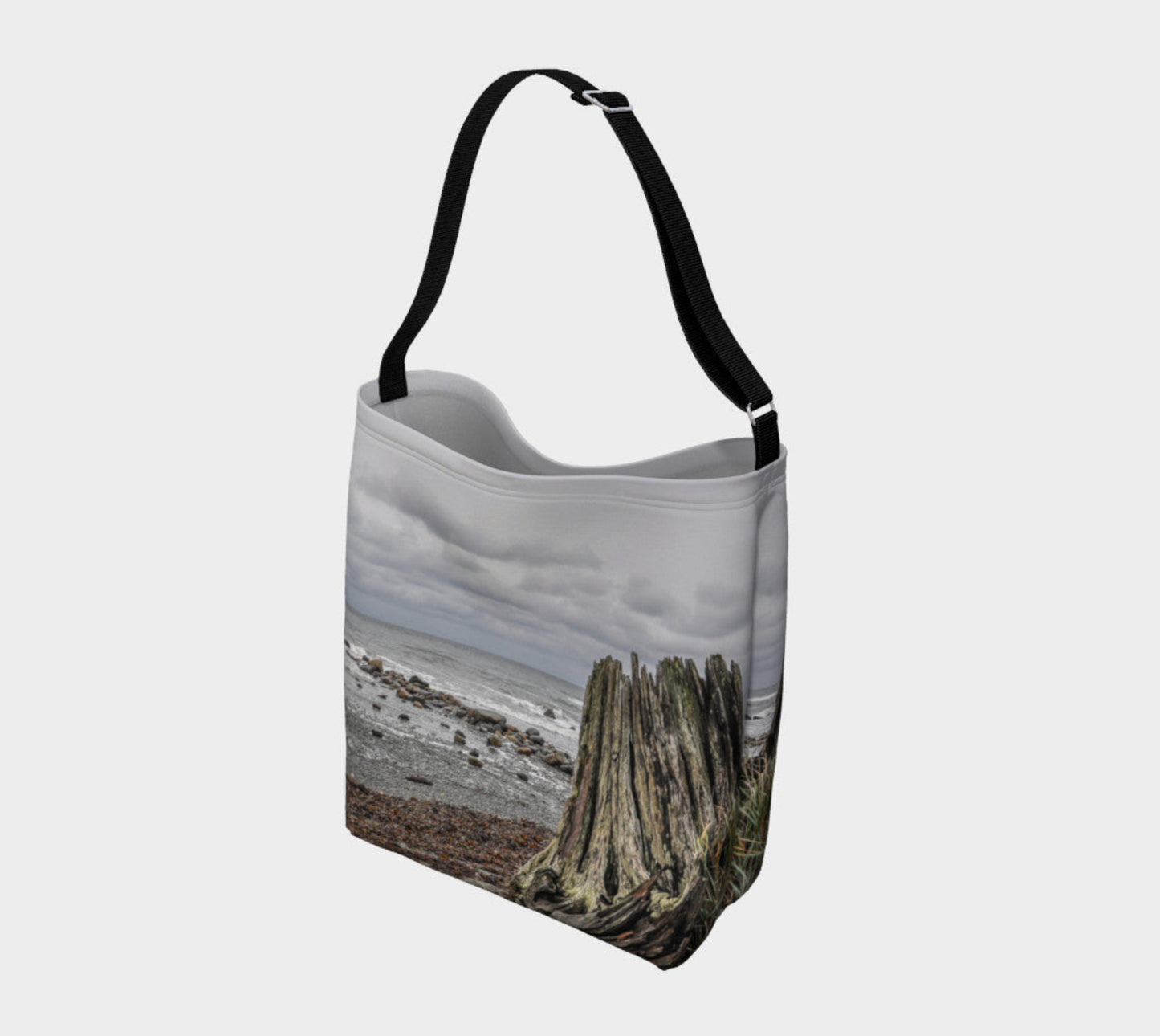 Gray Day Day Tote Everyday Day Tote for Everything! Van Isle Goddess ultimate tote bag! Adjustable strap for comfort, the tote is made from soft and supple neoprene that stretches to fit whatever you can put in it! Vibrant artwork that will never fade with washing. Gray Day Artwork by Roxy Hurtubise