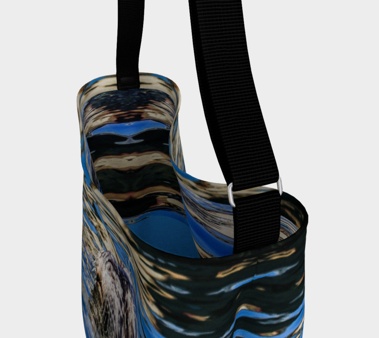 Seal of Blue Day Tote Everyday Day Tote for Everything! Van Isle Goddess ultimate tote bag! Adjustable strap for comfort, the tote is made from soft and supple neoprene that stretches to fit whatever you can put in it! Vibrant artwork that will never fade with washing. Seal of Blue Artwork by Roxy Hurtubise with blue interior.