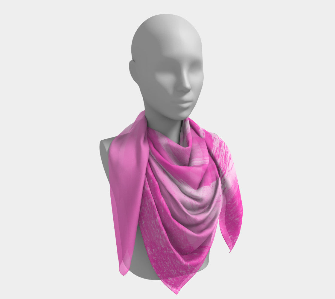 Parksville Beach in Pink 50 inch Square Scarf Worn around the neck by vanislegoddess.com