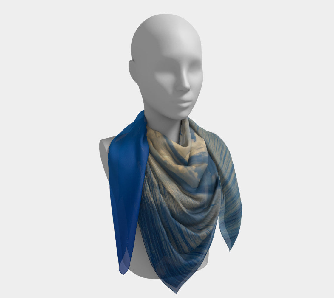 Qualicum Beach 50 inch Square Scarf Worn around the neck by vanislegoddess.com