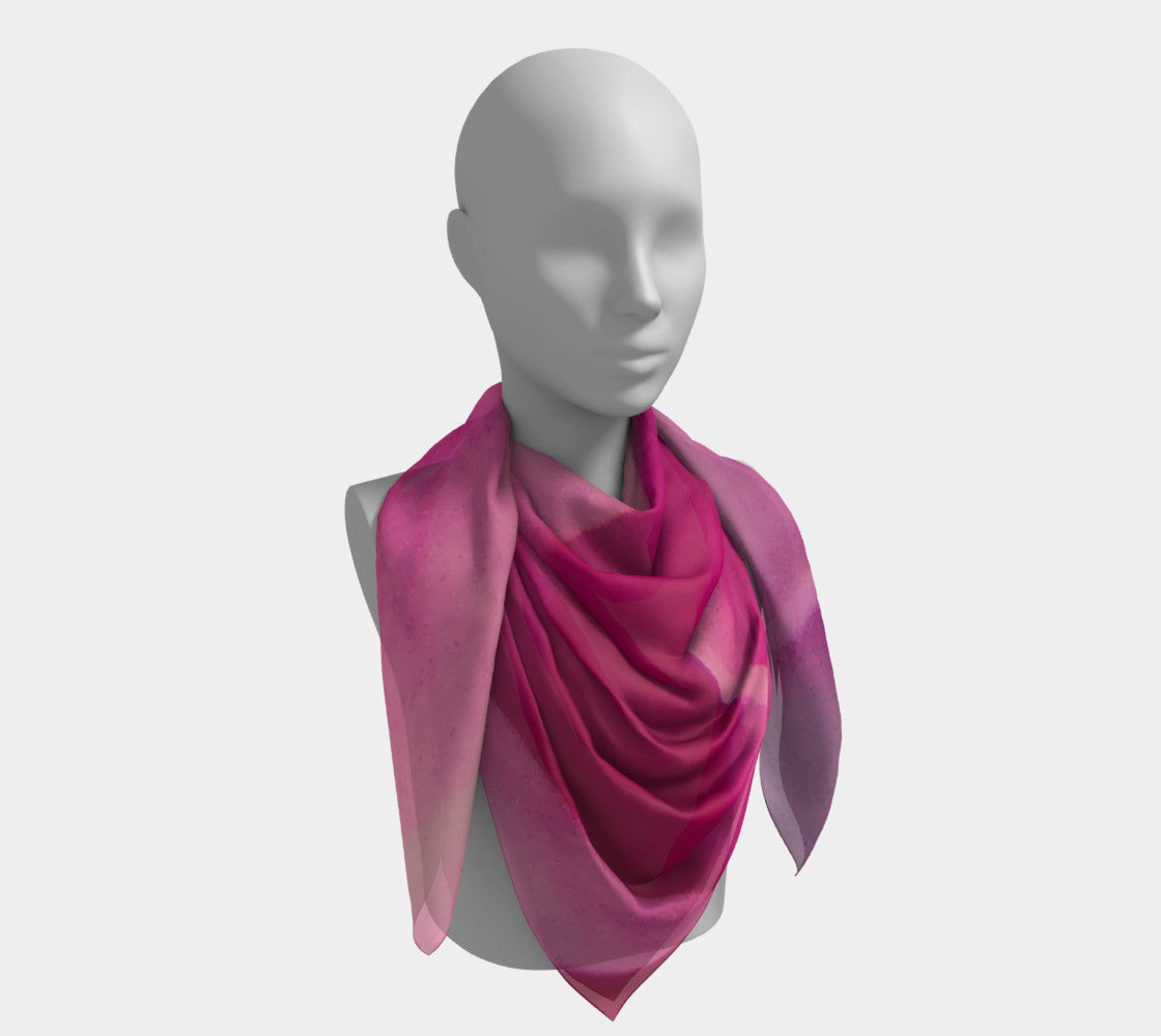Rose Petal Kiss 50 inch Square Scarf Worn around the neck by vanislegoddess.com