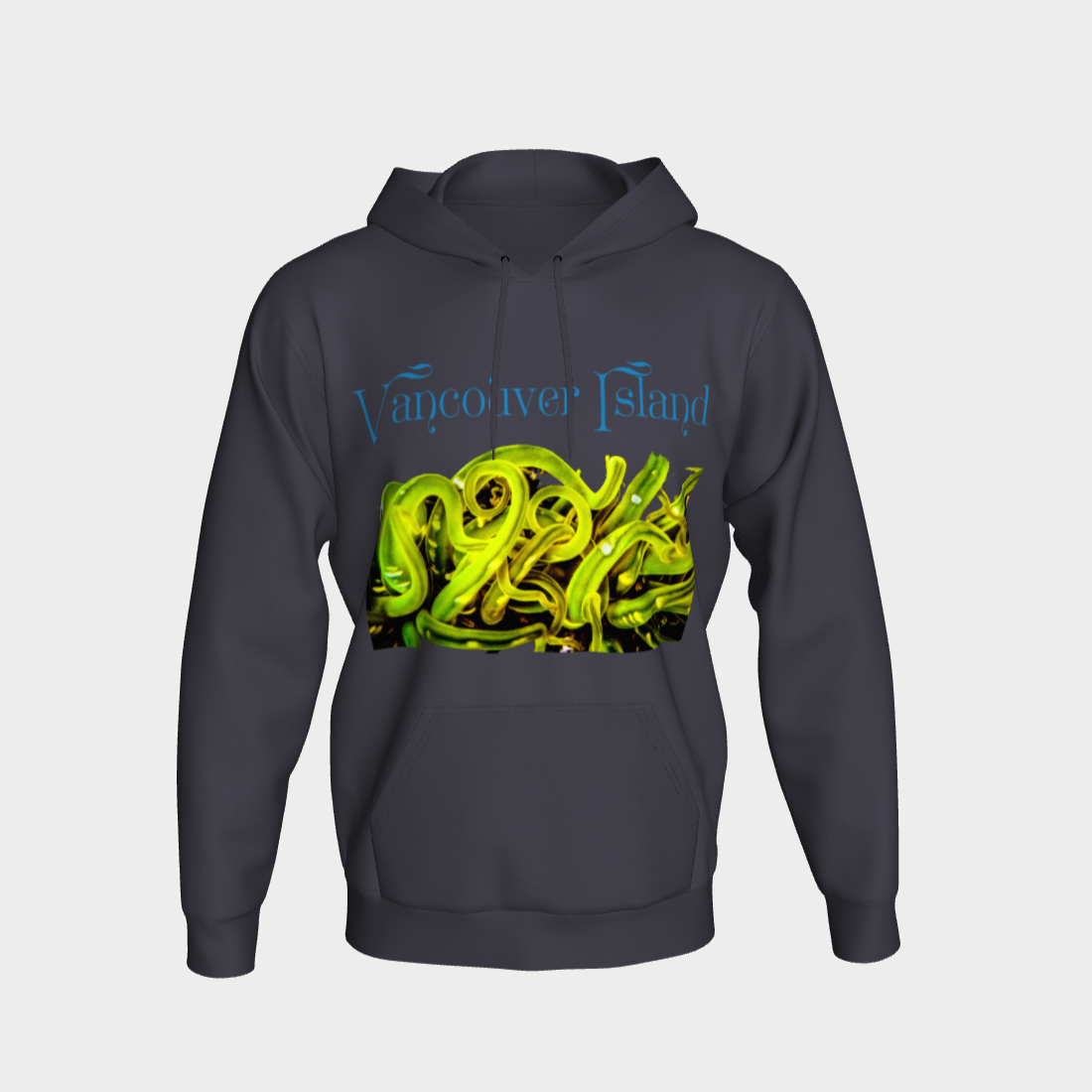Sea Anemone Vancouver Island (Blue) Unisex Pullover Hoodie Your Van Isle Goddess unisex pullover hoodie is a great classic hoodie!  Created with state of the art tri-tex material which is a non-shrink poly middle encased in two layers of ultra soft cotton face and lining.