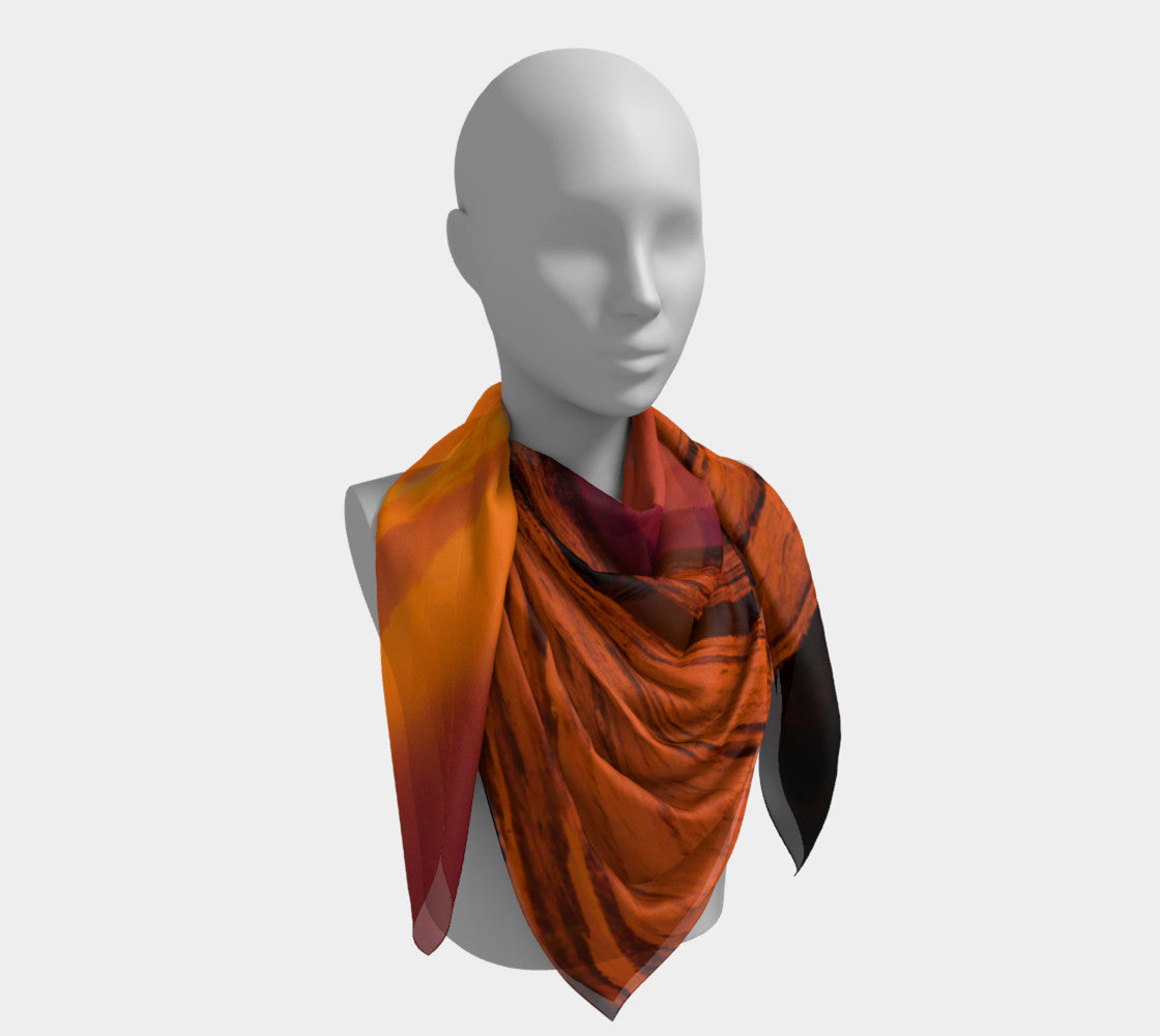 Saratoga Beach Sunset 50 inch Square Scarf Worn around the neck by vanislegoddess.com