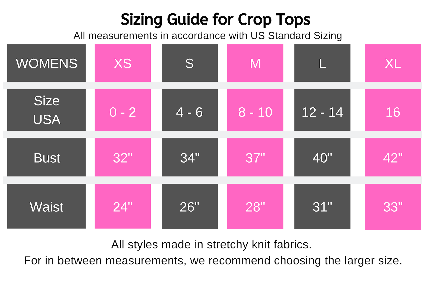 size guide for crop tops