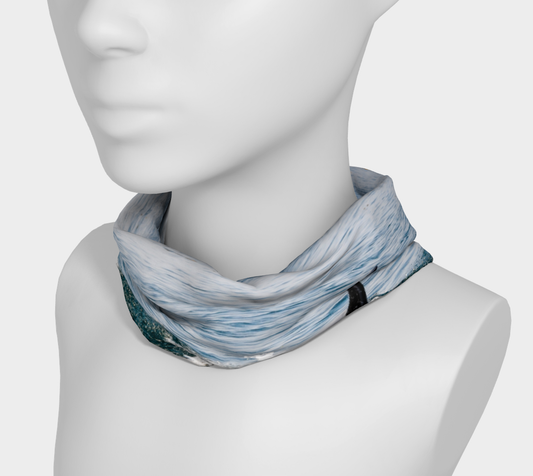Orcas by my Side headband and or neck gaiter features a image of a Mama and Baby Orca in the Salish Sea.