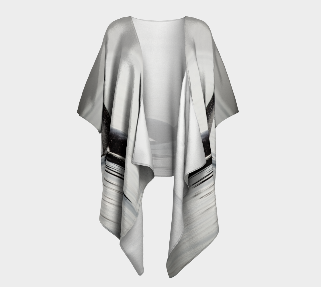 Front side of Orca spray draped kimono.