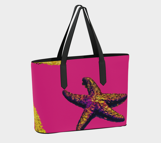 Star Track in Pink Vegan Leather Tote Bag