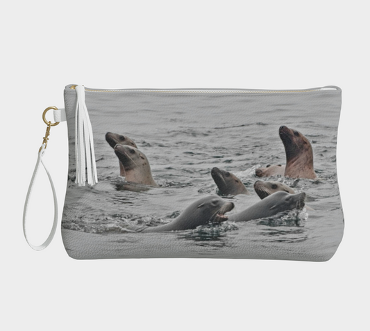 Sea Lions Vegan Leather Makeup Bag