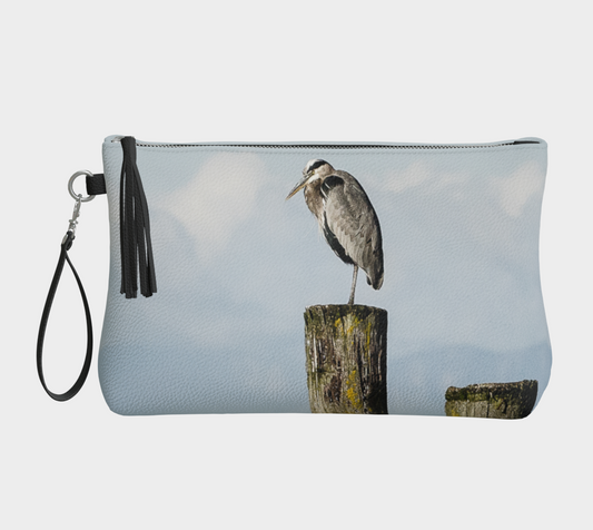 Blue Heron Perch Vegan Leather Makeup Bag