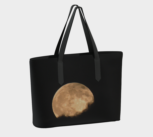 Flower Full Moon Vegan Leather Tote Bag