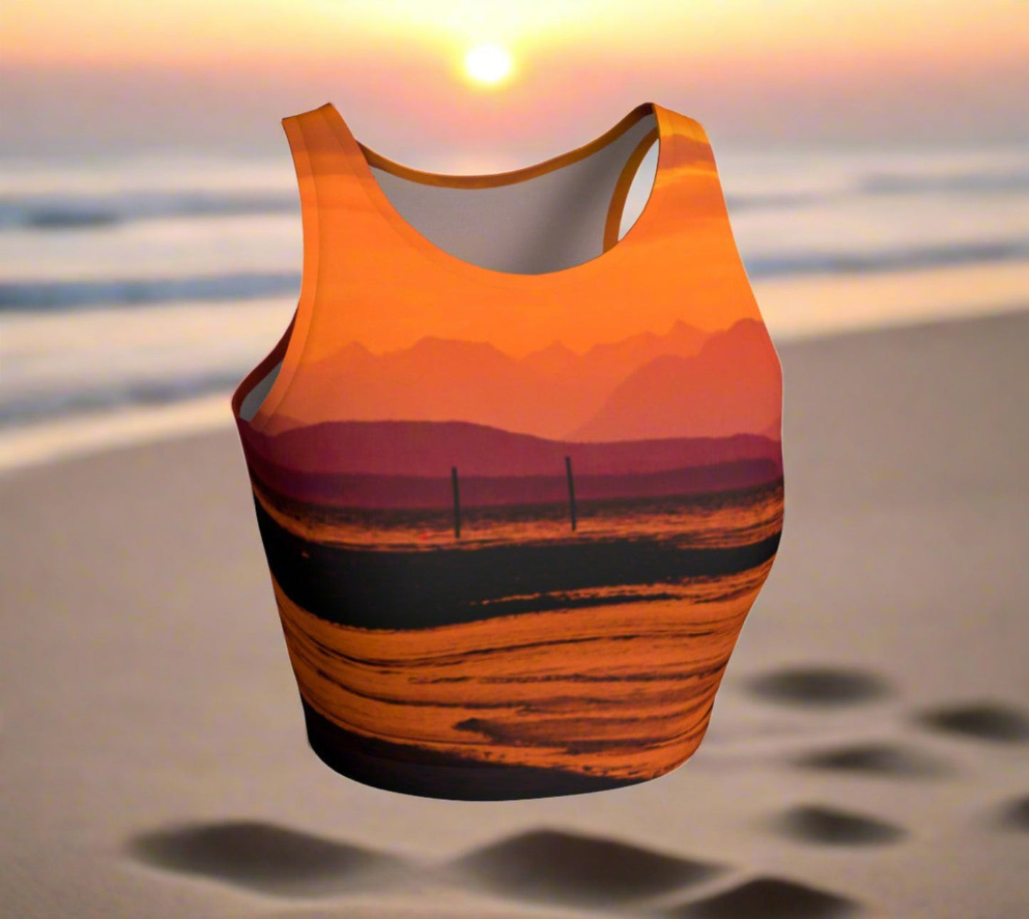 Saratoga Sunset Active Crop Top Saratoga Sunset photography by Roxy Hurtubise Wear for your daily workouts, yoga, beach volleyball or as a bathing suit top!