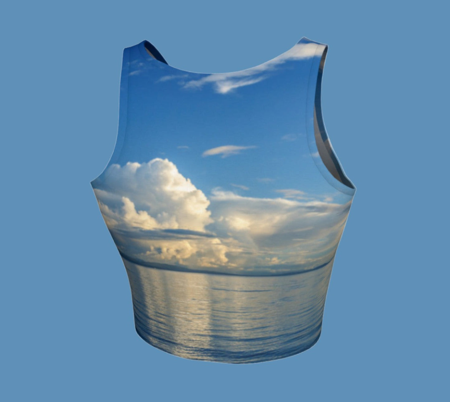 Qualicum Beach Active Crop Top. The image is of the stunning landscape that is Qualicum Beach on Vancouver Island.