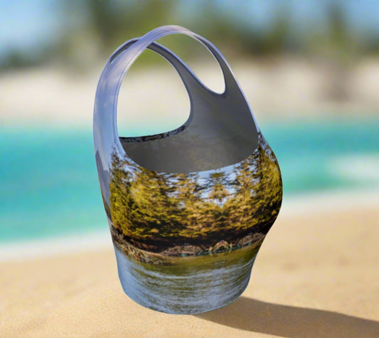 Tofino Inlet Active Crop Top The image on the top is like taking a boat ride through the Tofino inlet.