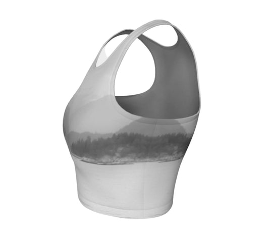 Pacific Mist Athletic Crop Top Pacific Mist is the view from Rebecca spit on Quadra Island artwork by Roxy Hurtubise