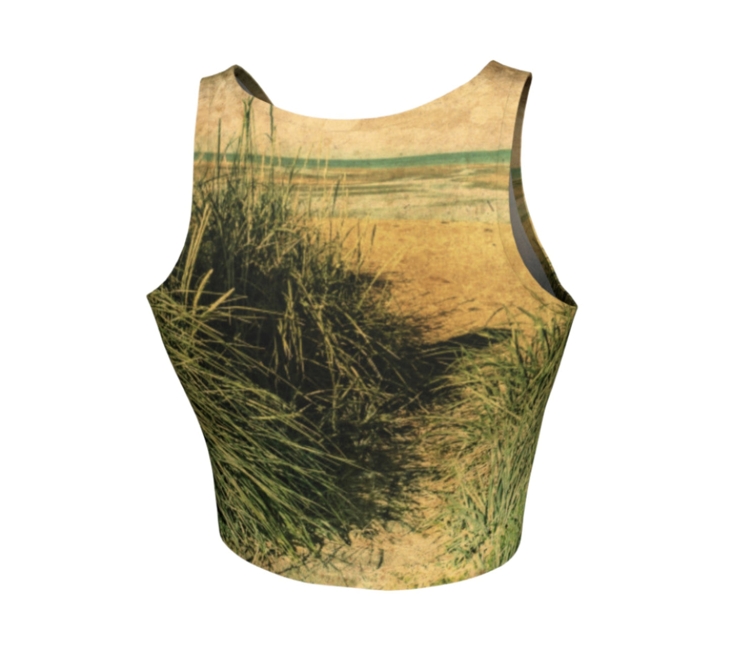 Vintage Beach Athletic Crop Top Vintage Beach artwork by Roxy Hurtubise Made to move with you! Wear for your daily workouts, yoga, beach volleyball or as a bathing suit top! Your Van Isle Goddess athletic crop top pairs up with our yoga or classic leggings and capris. Crop tops also look great with shorts, mini shorts, skirts fitted or flared.
