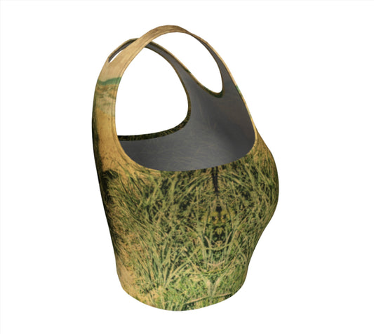 Vintage Beach Athletic Crop Top Vintage Beach artwork by Roxy Hurtubise Made to move with you! Wear for your daily workouts, yoga, beach volleyball or as a bathing suit top! Your Van Isle Goddess athletic crop top pairs up with our yoga or classic leggings and capris. Crop tops also look great with shorts, mini shorts, skirts fitted or flared.