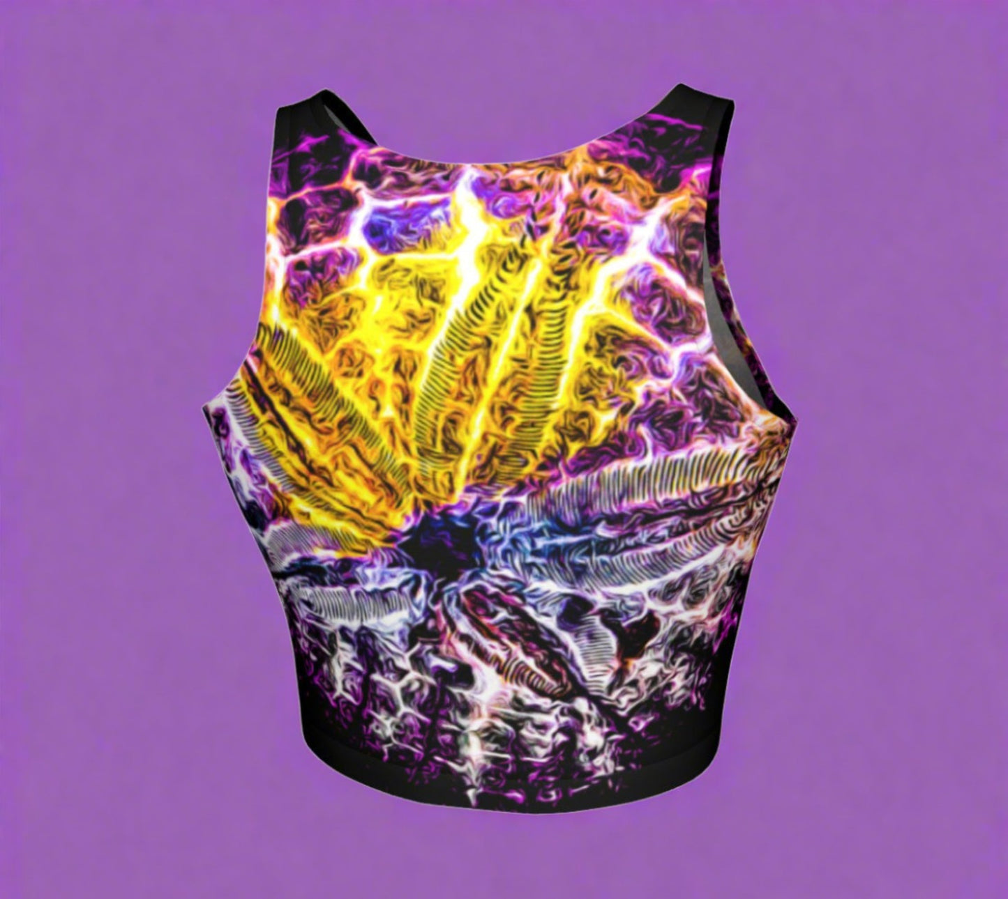 Spotlight Sand Dollar Active Crop Top. the image on the top is that of a sand dollar.