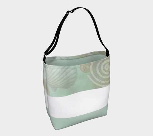 Island Goddess II Day Tote  Everyday Day Tote for Everything!  Van Isle Goddess ultimate tote bag!   Adjustable strap for comfort, the tote is made from soft and supple neoprene that stretches to fit whatever you can put in it!    Vibrant artwork that will never fade with washing.  Island Goddess II  Artwork by  Roxy Hurtubise with solid color pastel green interior.