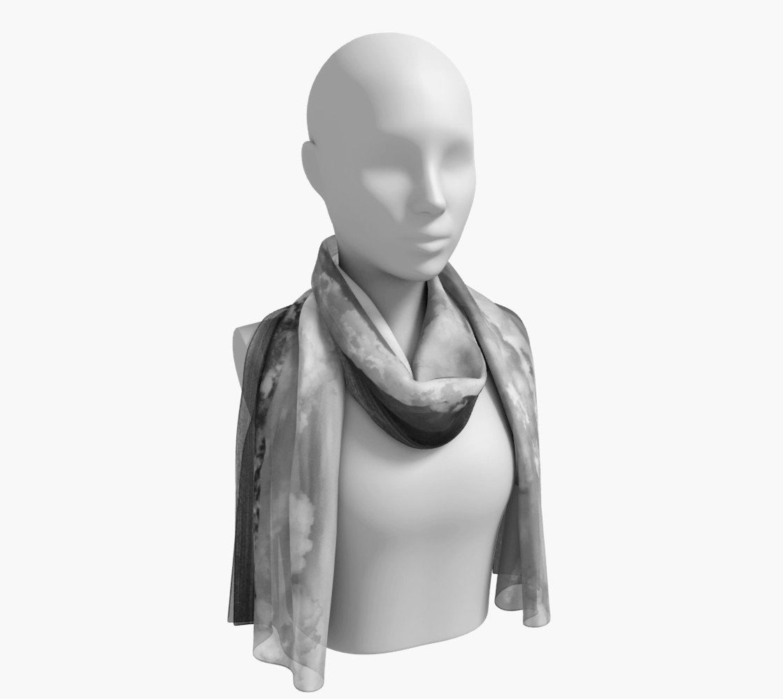 Parksville Beach Long Scarf Wear as a scarf, shawl or as a head wrap. Use for home decor as a wall hanging, also makes fabulous Wedding Party Gifts! Artwork printed on 100% polyester lightweight fabric. Choose from three different fabrics polychiffon, satin charmeuse and matte crepe. Machined baby rolled edge hem finish. Choose from 2 sizes: 10" x 45" 16" x 72" by Roxy Hurtubise vanislegoddess.com