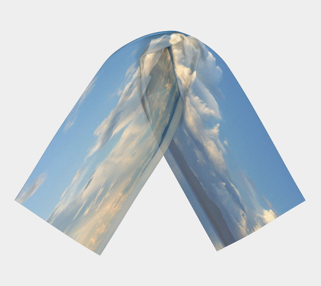 Qualicum Beach Long Scarf Wear as a scarf, shawl or as a head wrap. Use for home decor as a wall hanging, also makes fabulous Wedding Party Gifts! Artwork printed on 100% polyester lightweight fabric. Choose from three different fabrics polychiffon, satin charmeuse and matte crepe. Machined baby rolled edge hem finish. Choose from 2 sizes: 10" x 45" 16" x 72" by Roxy Hurtubise vanislegoddess.com