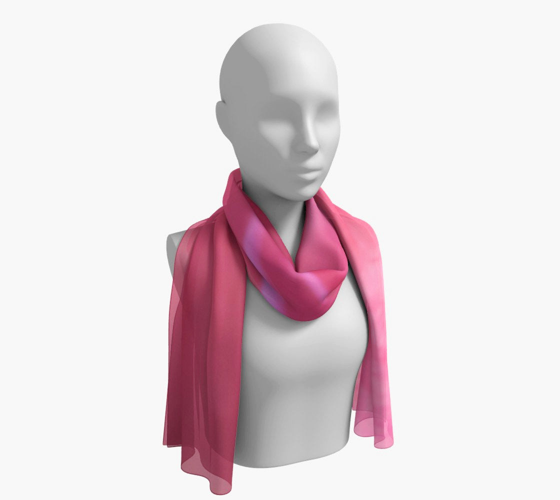 Soft Rose Long Scarf Wear as a scarf, shawl or as a head wrap. Use for home decor as a wall hanging, also makes fabulous Wedding Party Gifts! Artwork printed on 100% polyester lightweight fabric. Choose from three different fabrics polychiffon, satin charmeuse and matte crepe. Machined baby rolled edge hem finish. Choose from 2 sizes: 10" x 45" 16" x 72" by Roxy Hurtubise vanislegoddess.com