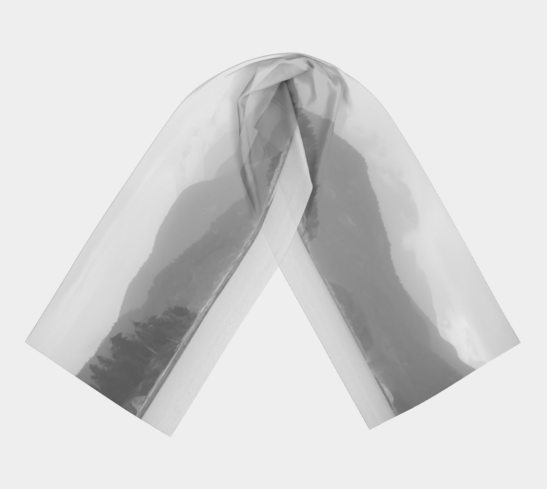 Pacific Mist Long Scarf Wear as a scarf, shawl or as a head wrap. Use for home decor as a wall hanging, also makes fabulous Wedding Party Gifts! Artwork printed on 100% polyester lightweight fabric. Choose from three different fabrics polychiffon, satin charmeuse and matte crepe. Machined baby rolled edge hem finish. Choose from 2 sizes: 10" x 45" 16" x 72" by Roxy Hurtubise vanislegoddess.com