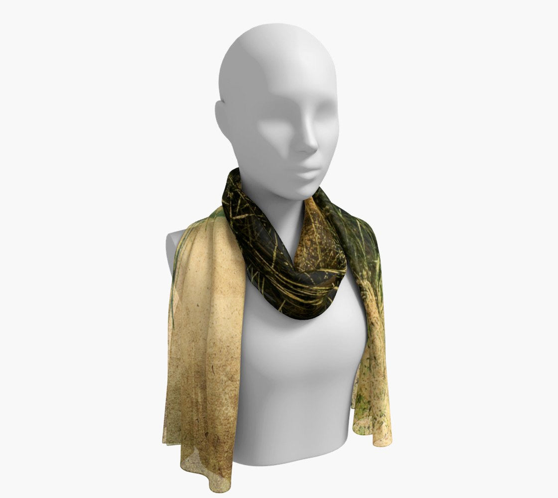 Vintage Beach Long Scarf Wear as a scarf, shawl or as a head wrap. Use for home decor as a wall hanging, also makes fabulous Wedding Party Gifts! Artwork printed on 100% polyester lightweight fabric. Choose from three different fabrics polychiffon, satin charmeuse and matte crepe. Machined baby rolled edge hem finish. Choose from 2 sizes: 10" x 45" 16" x 72" by Roxy Hurtubise vanislegoddess.com