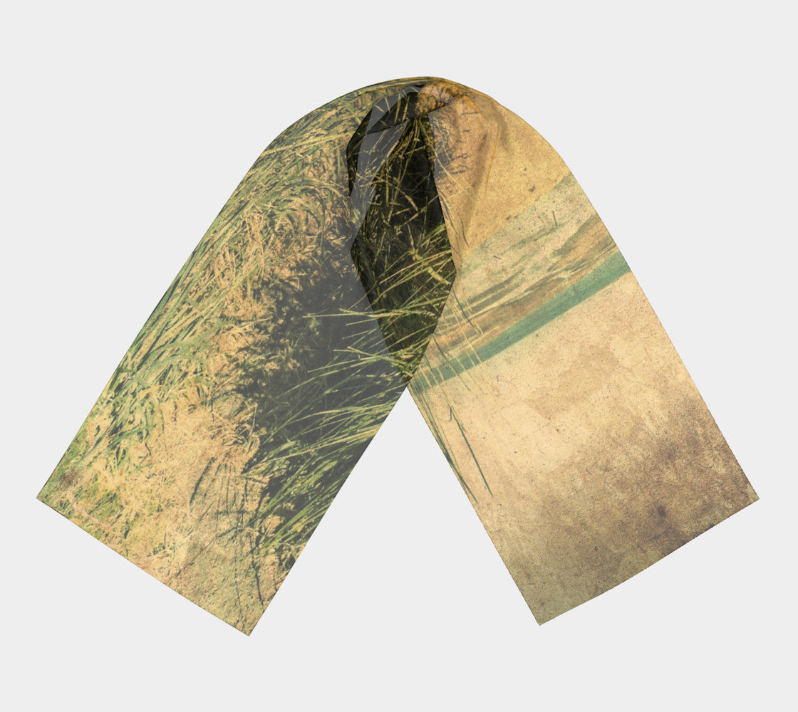 Vintage Beach Long Scarf Wear as a scarf, shawl or as a head wrap. Use for home decor as a wall hanging, also makes fabulous Wedding Party Gifts! Artwork printed on 100% polyester lightweight fabric. Choose from three different fabrics polychiffon, satin charmeuse and matte crepe. Machined baby rolled edge hem finish. Choose from 2 sizes: 10" x 45" 16" x 72" by Roxy Hurtubise vanislegoddess.com