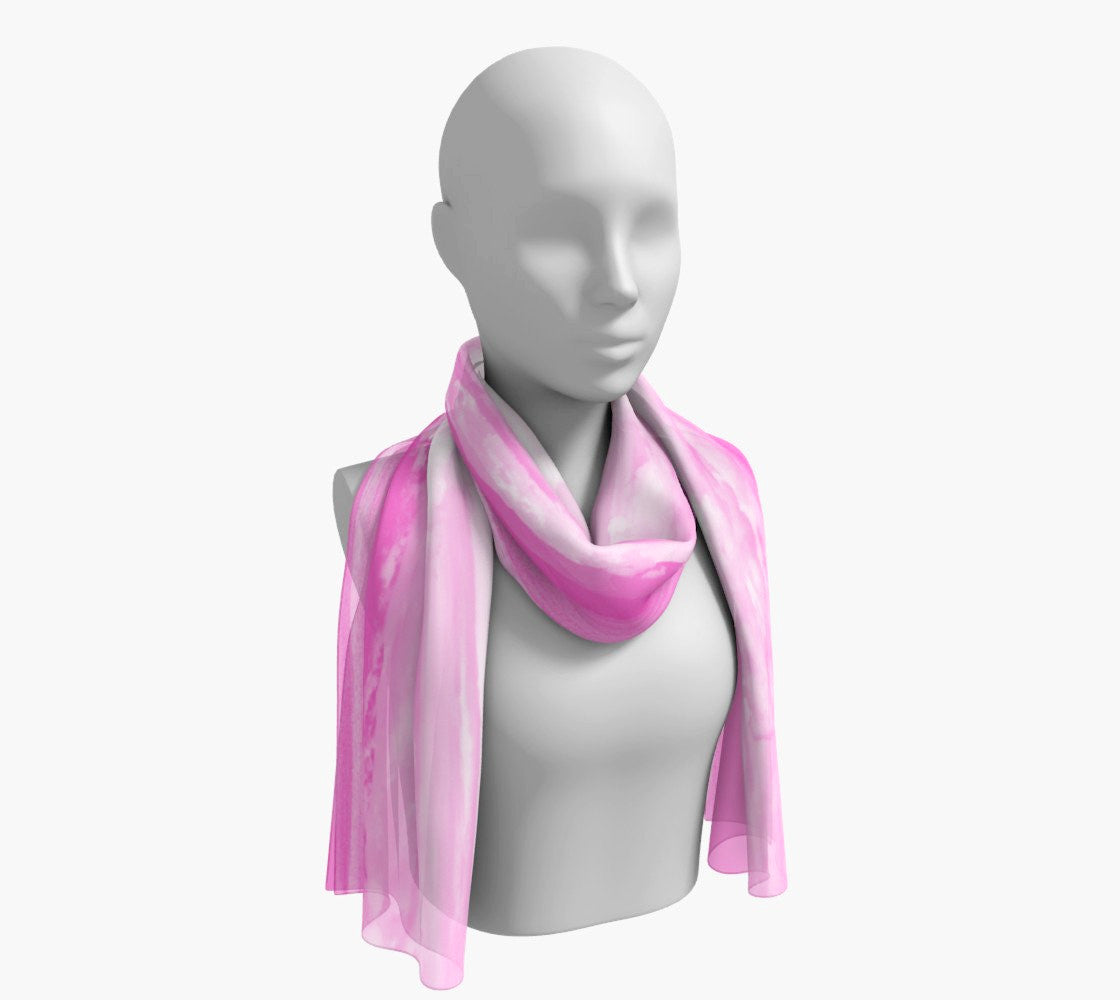 Parksville Beach in Pink Long Scarf Wear as a scarf, shawl or as a head wrap. Use for home decor as a wall hanging, also makes fabulous Wedding Party Gifts! Artwork printed on 100% polyester lightweight fabric. Choose from three different fabrics polychiffon, satin charmeuse and matte crepe. Machined baby rolled edge hem finish. Choose from 2 sizes: 10" x 45" 16" x 72" by Roxy Hurtubise vanislegoddess.com