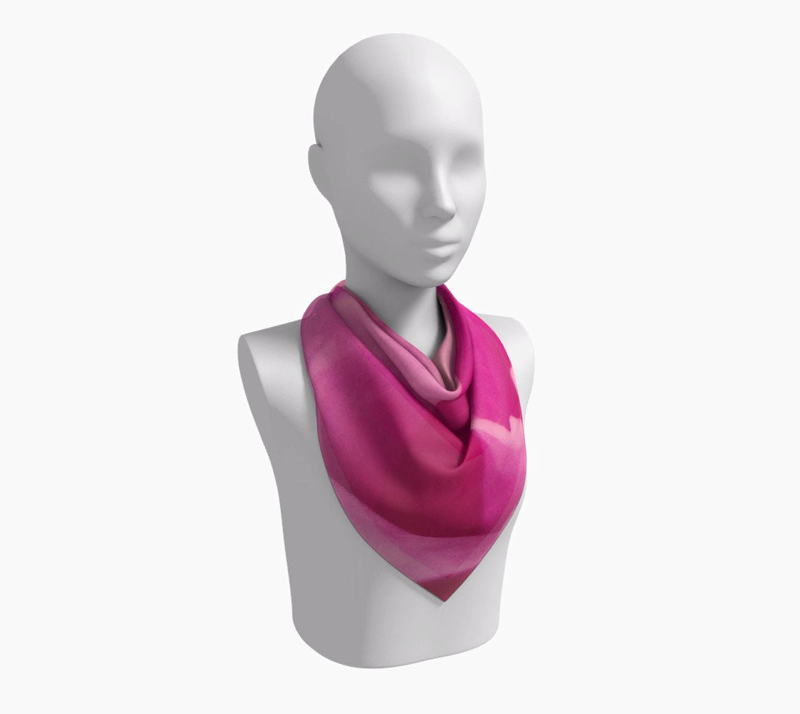 Rose Petal Kiss 26 inch Square Scarf Worn around the neck by vanislegoddess.com