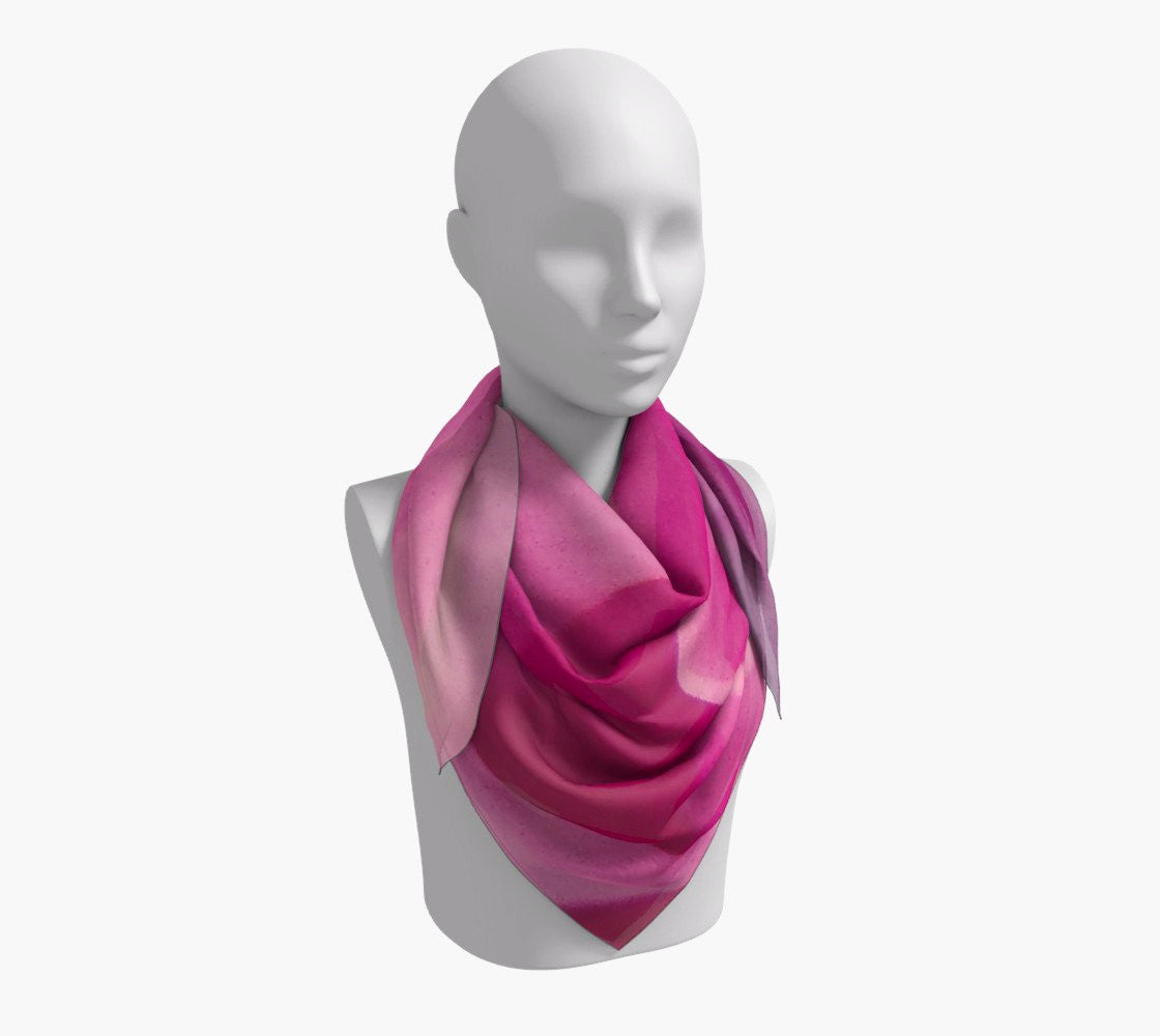 Rose Petal Kiss 36 inch Square Scarf Worn around the neck by vanislegoddess.com