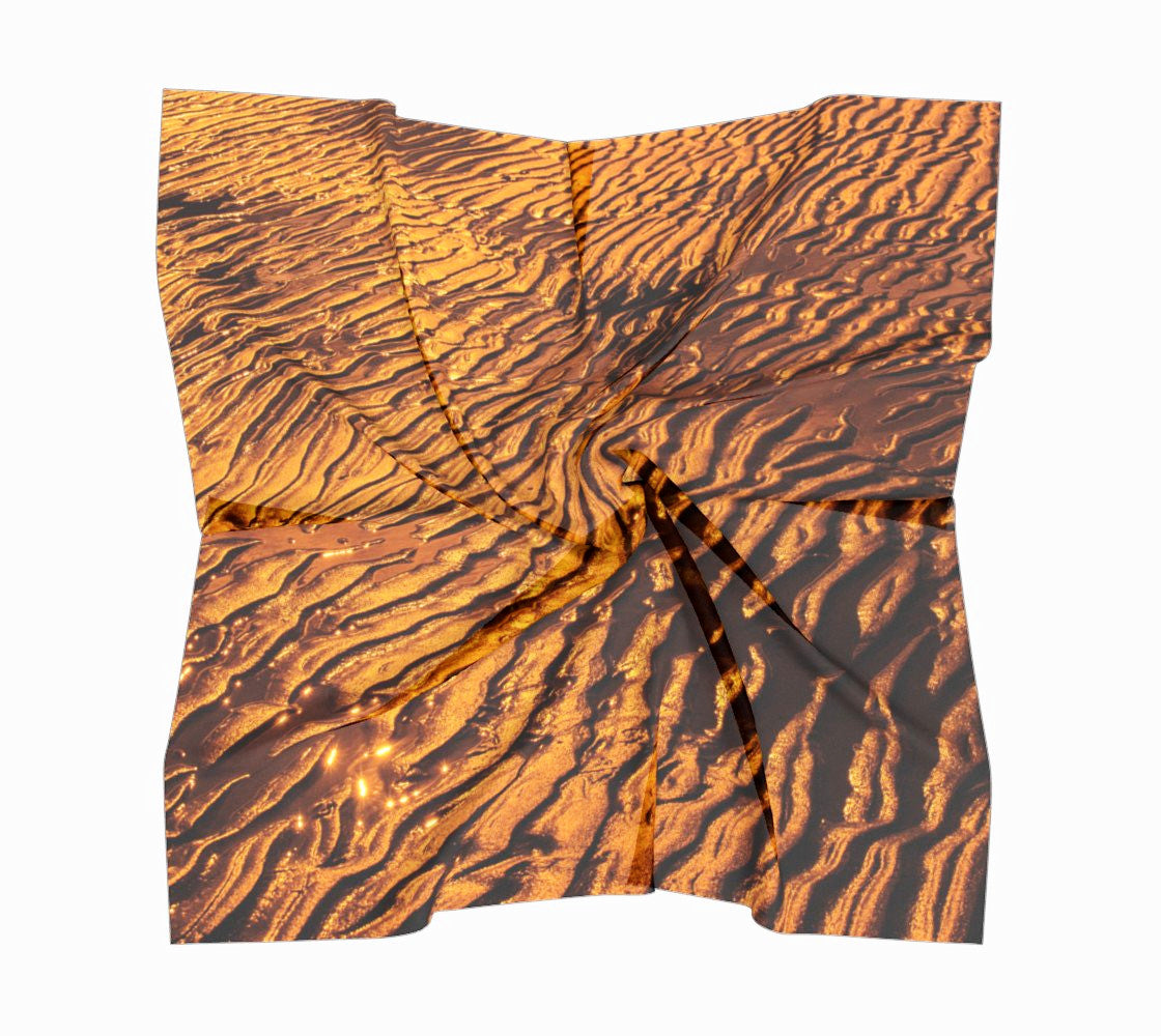 Golden Sand Square Scarf Wear as a scarf or a shawl, use for home decor as a wall hanging, also makes a fabulous Wedding Party Gifts! Artwork printed on 100% polyester lightweight fabric. Choose from three different fabrics polychiffon, satin charmeuse and matte crepe. Machined baby rolled edge hem finish. Choose from 3 sizes: 16" x 16" Perfect size for Men's Pocket Square 26" x 26" 36" x 36" by Vanislegoddess.com