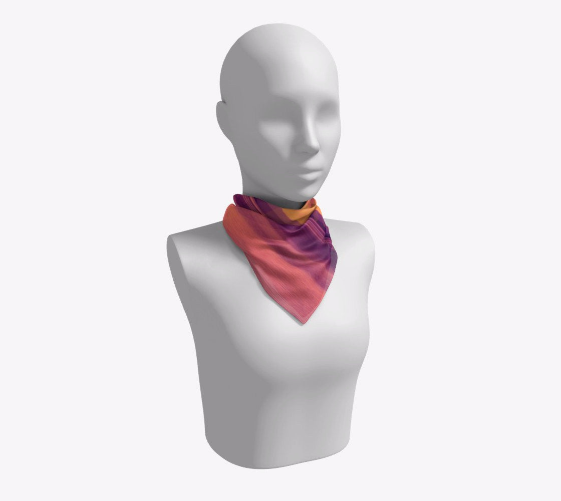 Vancouver Island Sunset 16 inch Square Scarf Worn around the neck by vanislegoddess.com