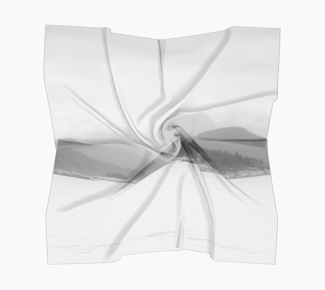 Pacific Mist Square Scarf Wear as a scarf or a shawl, use for home decor as a wall hanging, also makes a fabulous Wedding Party Gifts! Artwork printed on 100% polyester lightweight fabric. Choose from three different fabrics polychiffon, satin charmeuse and matte crepe. Machined baby rolled edge hem finish. Choose from 3 sizes: 16" x 16" Perfect size for Men's Pocket Square 26" x 26" 36" x 36" by vanislegoddess.com