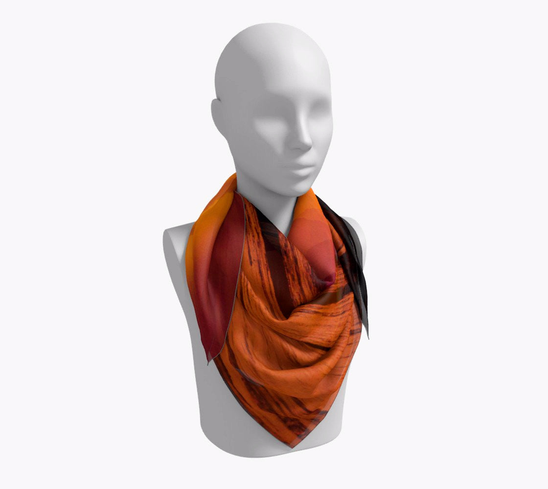 Saratoga Beach Sunset 36 inch Square Scarf Worn around the neck by vanislegoddess.com