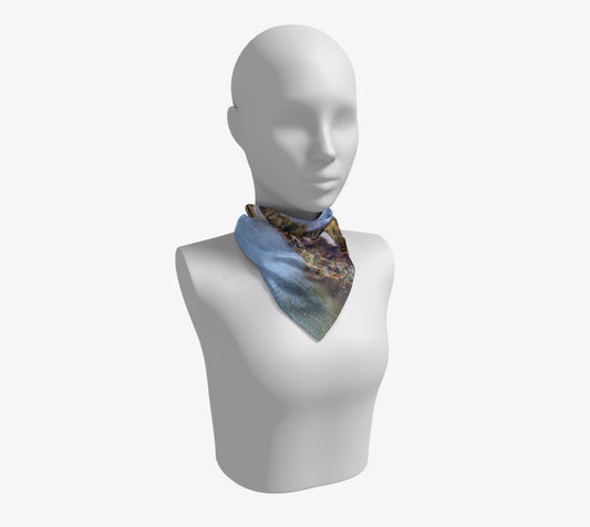 Tofino Inlet 16 inch Square Scarf Worn around the neck by vanislegoddess.com