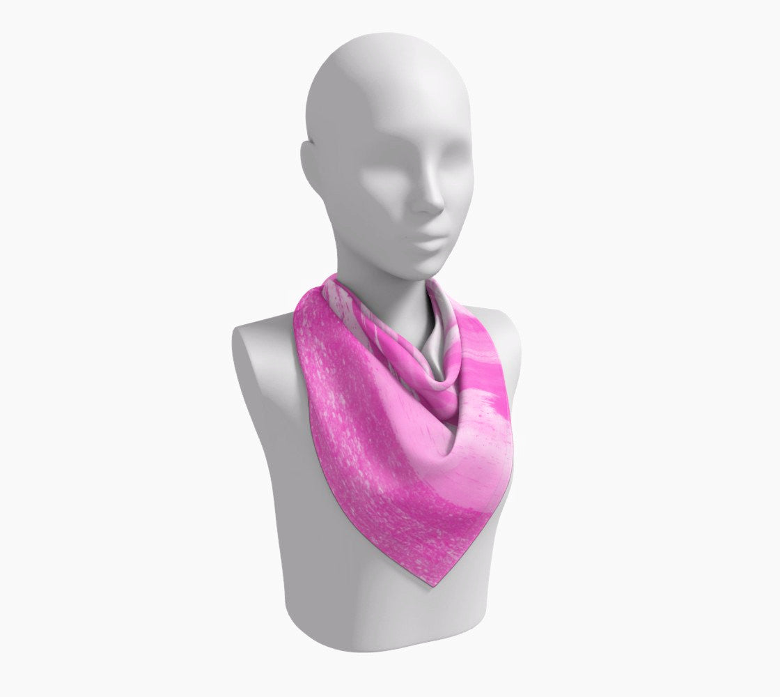 Parksville Beach in Pink 26 inch Square Scarf Worn around the neck by vanislegoddess.com