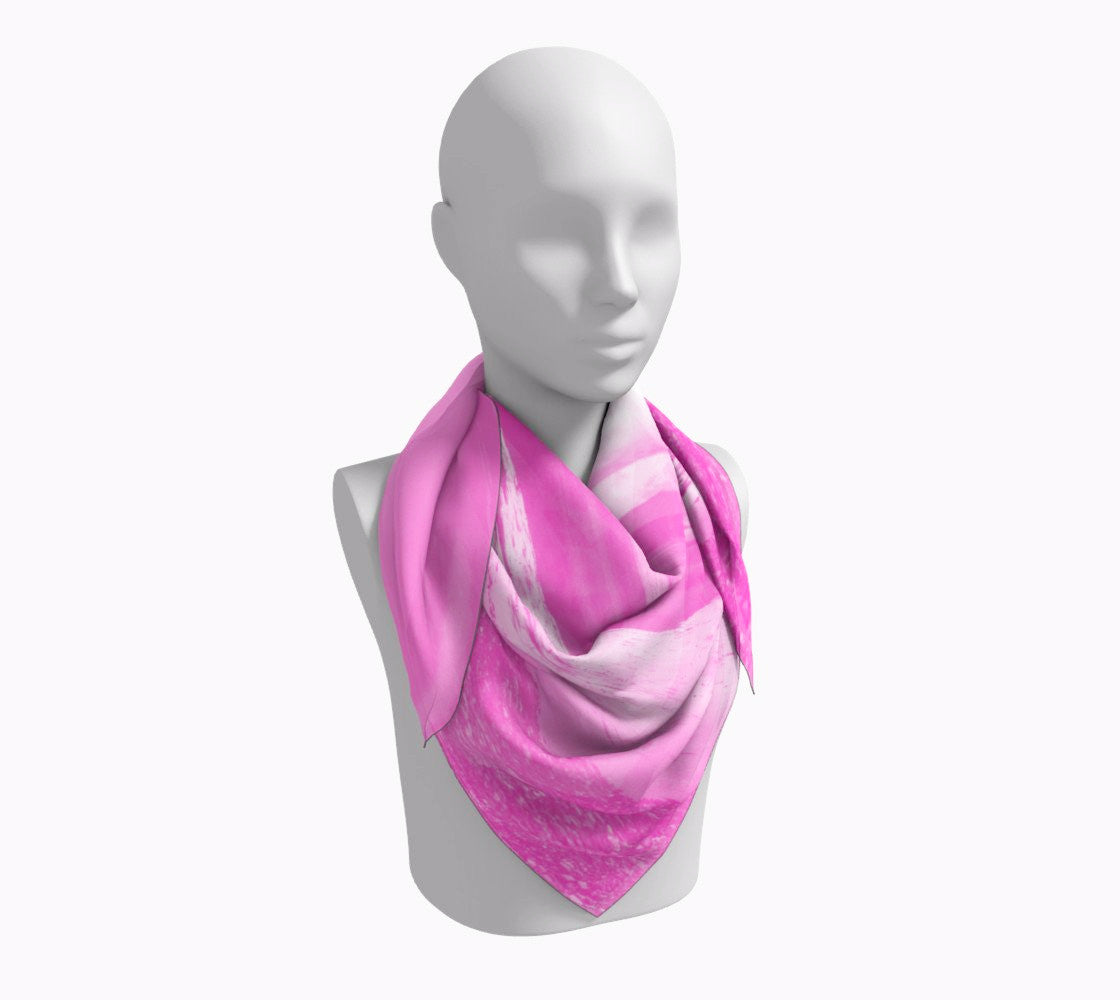 Parksville Beach in Pink 36 inch Square Scarf Worn around the neck by vanislegoddess.com